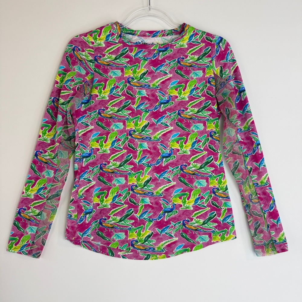 IBKUL Rachel‎ Active Top Womens XS Pink Peacock Tropical Mesh Cooling UPF 50+
